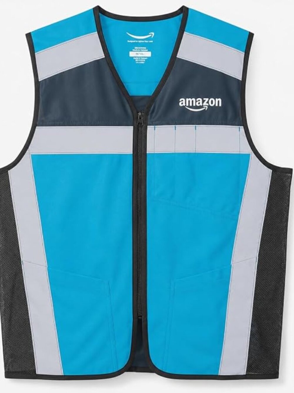 Luly Yang Amazon Flex DSP Reflective Vest in Blue, Gray, and Black